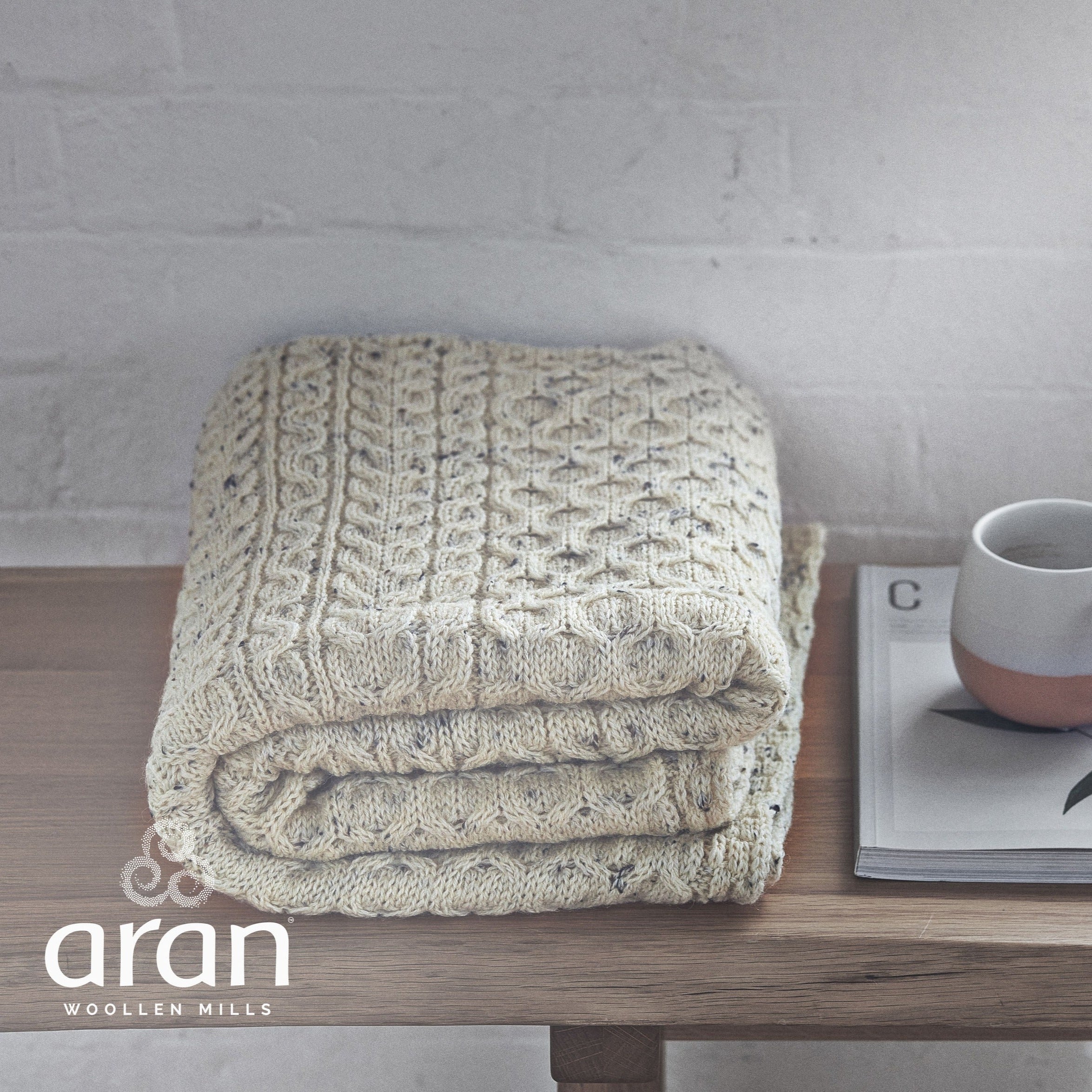 Aran Honeycomb Blanket | Oatmeal