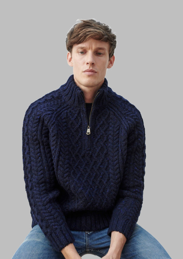 Aran Woollen Mills 1/4 Zip Blue Fleck Donegal Sweater