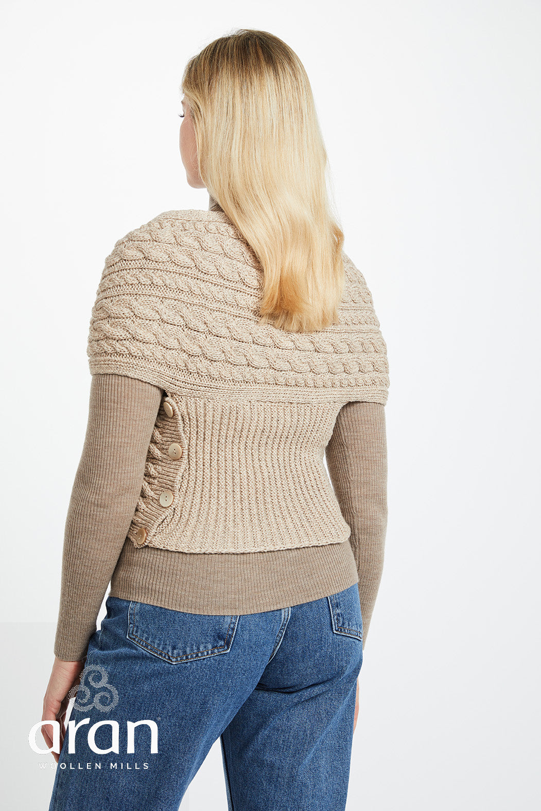 Oatmeal Aran Cable Crossover Wrap 