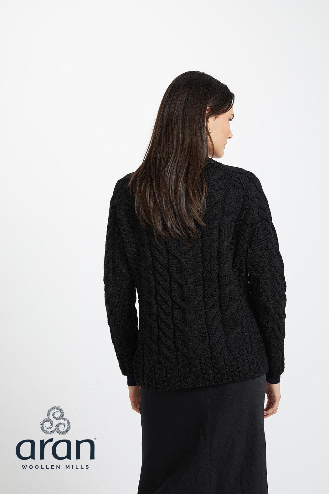 Listowel Ladies Aran Cabled Sweater - Black