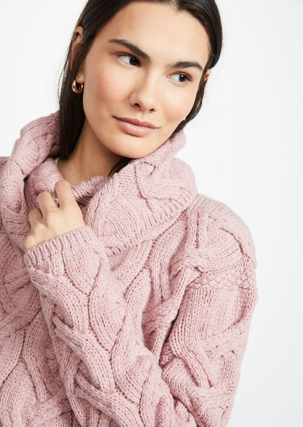 Aran Super Soft Chunky Pink Sweater