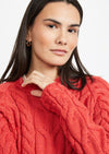 Listowel Ladies Aran Cabled Sweater - Coral