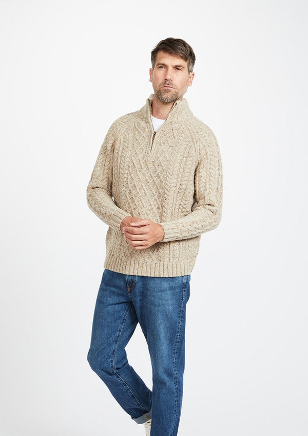 Donegal Zip Troyer Oatmeal Aran Sweater