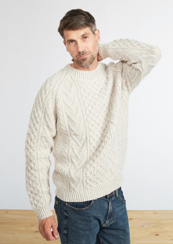 Aran Handknit Crew Neck Sweater | Oatmeal