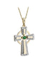 14K Gold Diamond & Emerald Cross Pendant