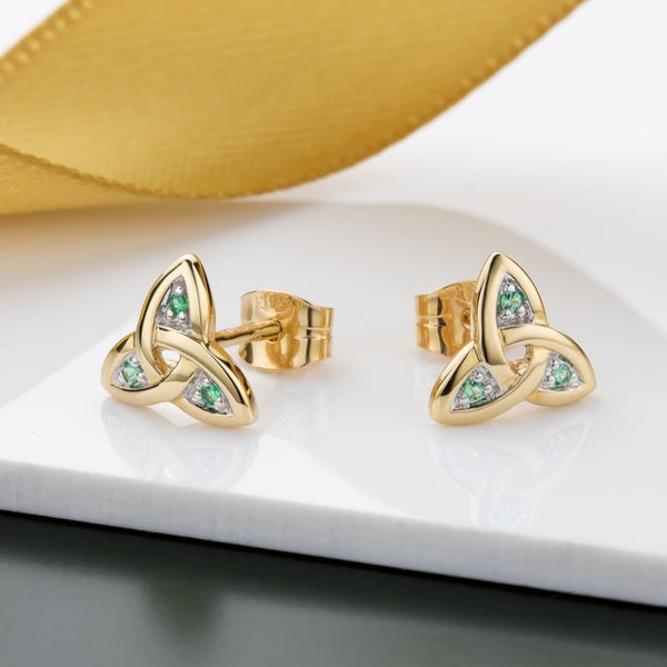 14K Gold Emerald Trinity Knot Earrings