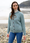 Aran Merino Wool Cable Knit Aqua Cardigan - Skellig Gift Store