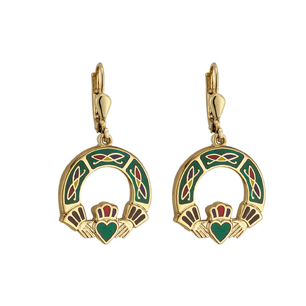 Gold Plated Green Claddagh Earrings