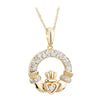 14K Gold Diamond Irish Claddagh Necklace