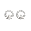 14K White Gold Diamond Claddagh Earrings