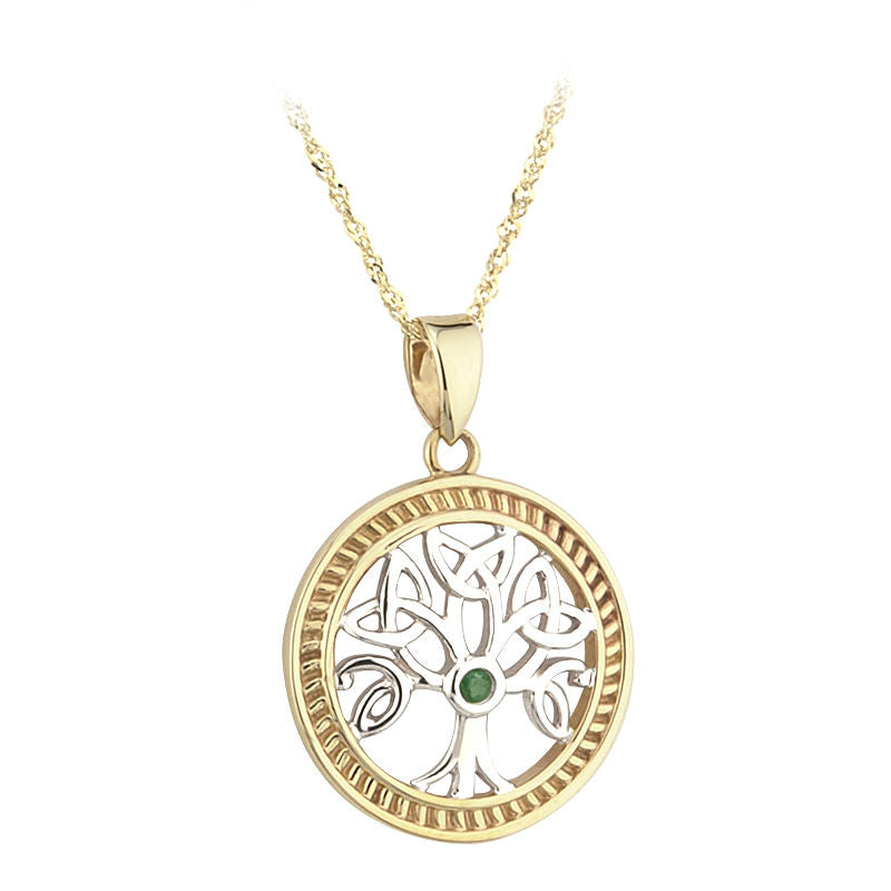 Solvar 14k Gold Emerald Tree of Life Necklace s45144