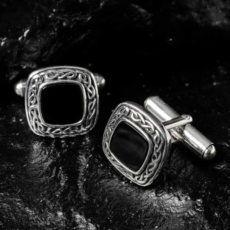 Sterling Silver Men’s Black Onyx Celtic Knot Cufflinks