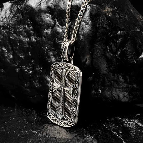 Large Sterling Silver Men s Celtic Cross Dog Tag Necklace