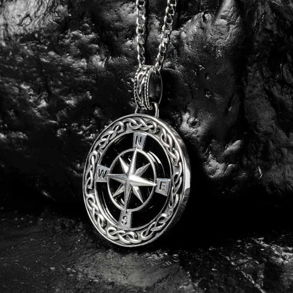 Black Onyx Sterling Silver Men’s Celtic Compass North Star Necklace