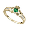 9K Gold Emerald And Cubic Zirconia Claddagh Ring
