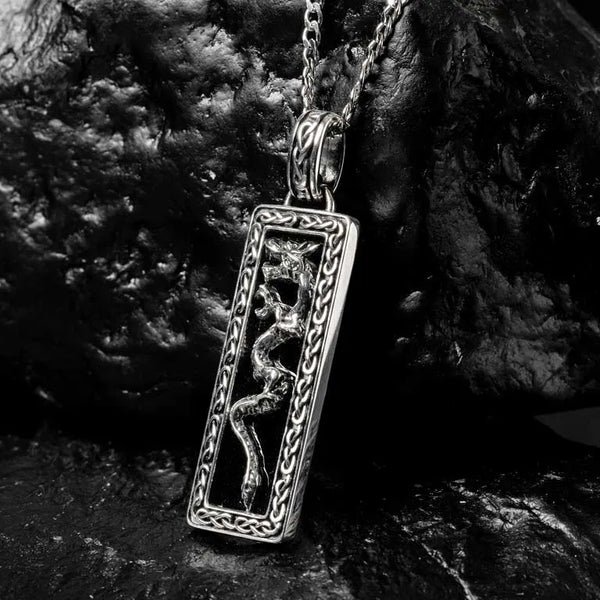 Sterling Silver Men’s Onyx Celtic Dragon Necklace