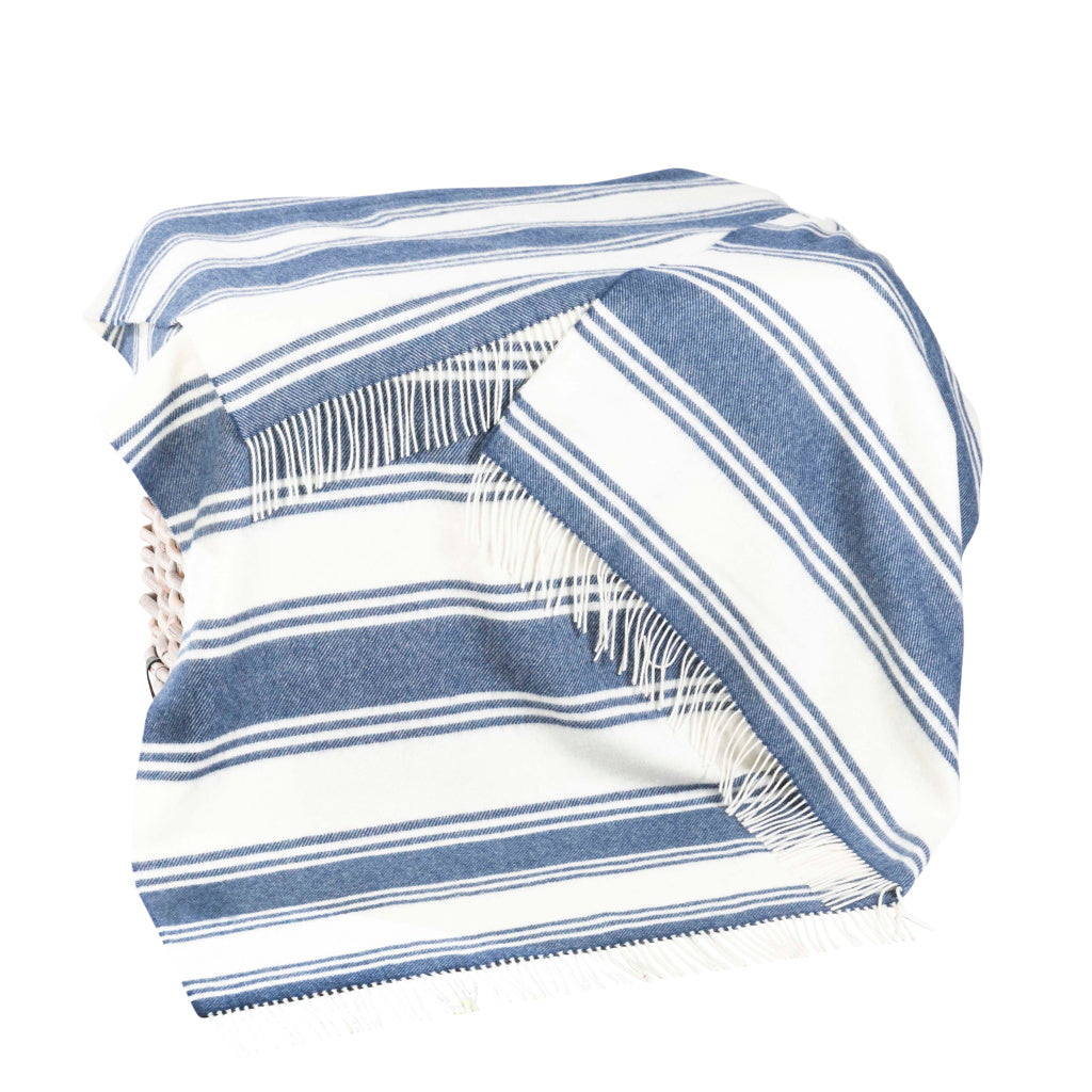 John Hanly Merino Blue & White Stripe Blanket