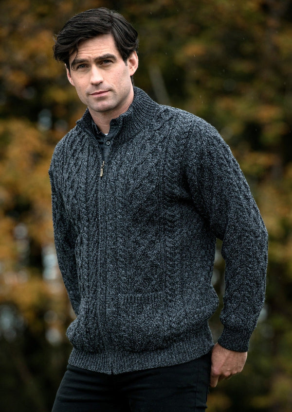 Aran Crafts Dingle Zipper Sweater | Charcoal