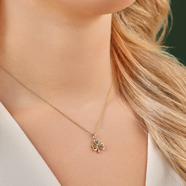 14K Gold Emerald Shamrock Necklace