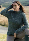 Aran Green Super Soft Merino Funnel Neck Sweater
