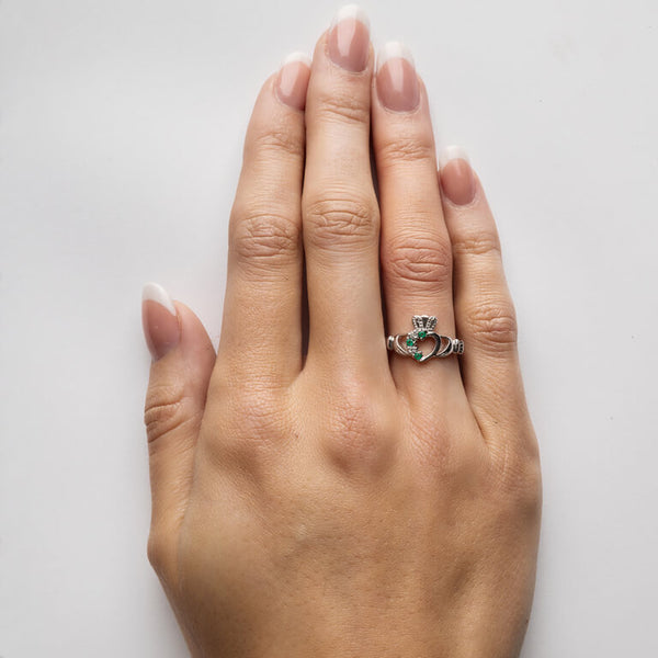 Sterling Silver Green Claddagh Ring