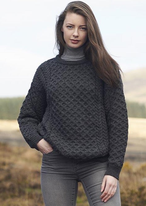 Aran Kildare Merino Wool Unisex Charcoal Sweater - Aran Crafts Ireland