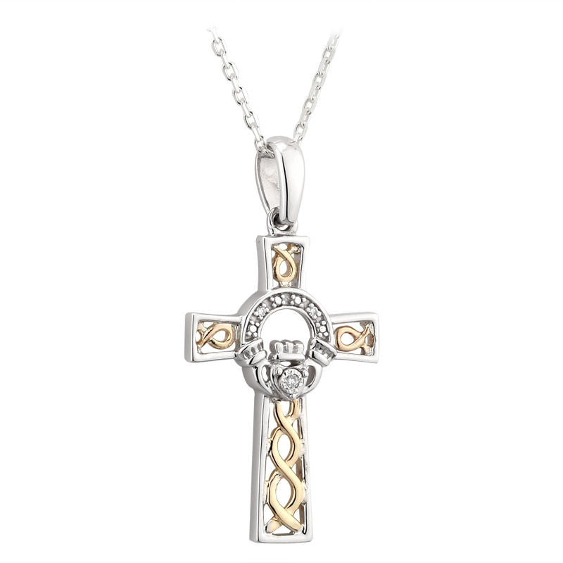 Solvar 10k Gold & Sterling Silver Diamond Celtic Cross s45785