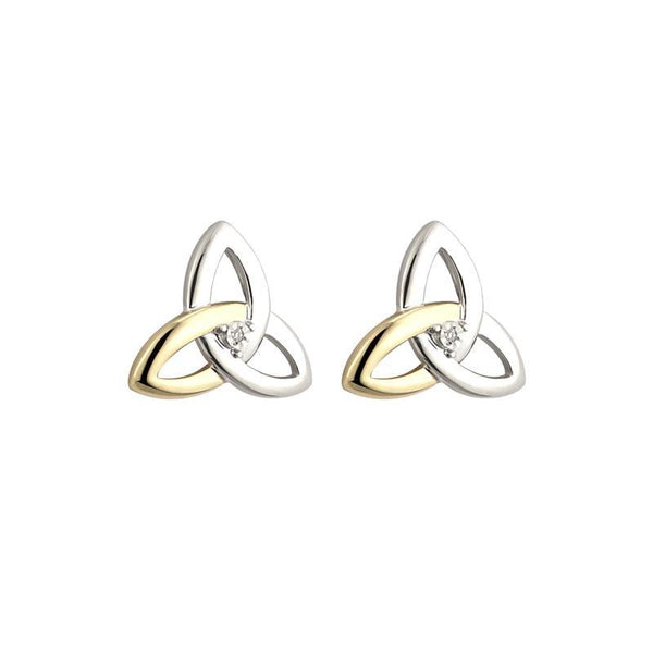 Solvar 10K Gold Diamond Silver Trinity Knot Stud Earrings S33416