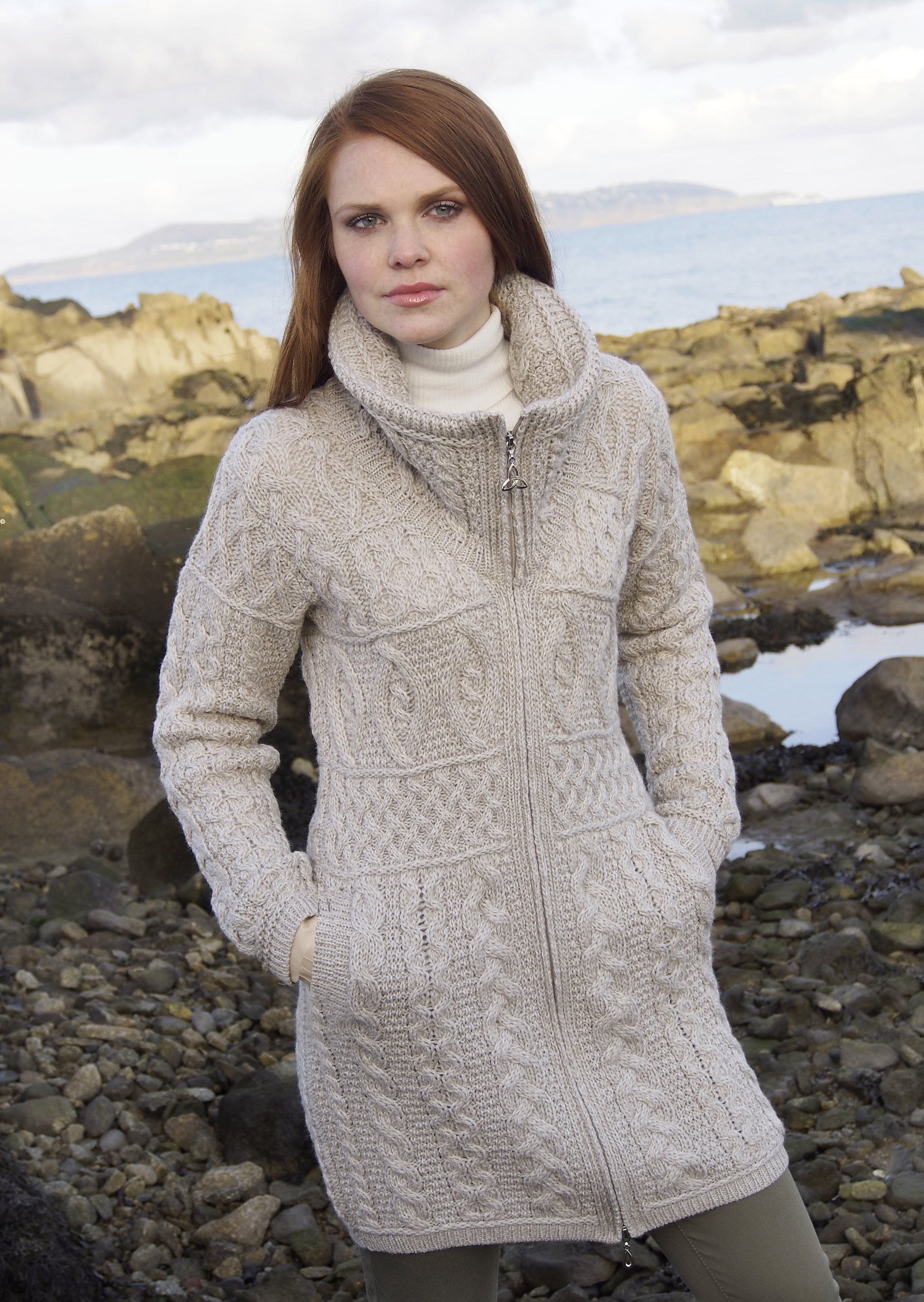 Aran Crafts Double Collar Sweater Coat | Skellig Gift Store
