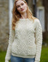 Aran Natural Crew Neck Sweater With Pockets
