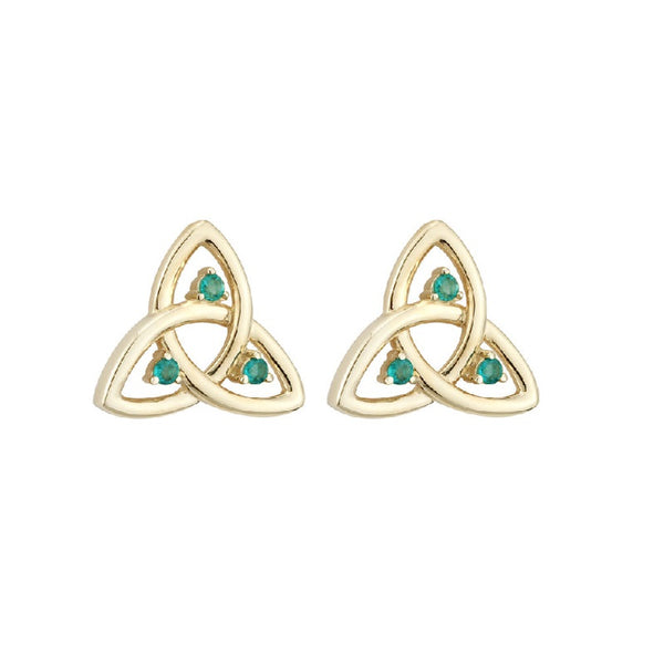 Solvar 14k Gold Genuine Emerald Celtic Trinity Knot Stud Earrings s33499