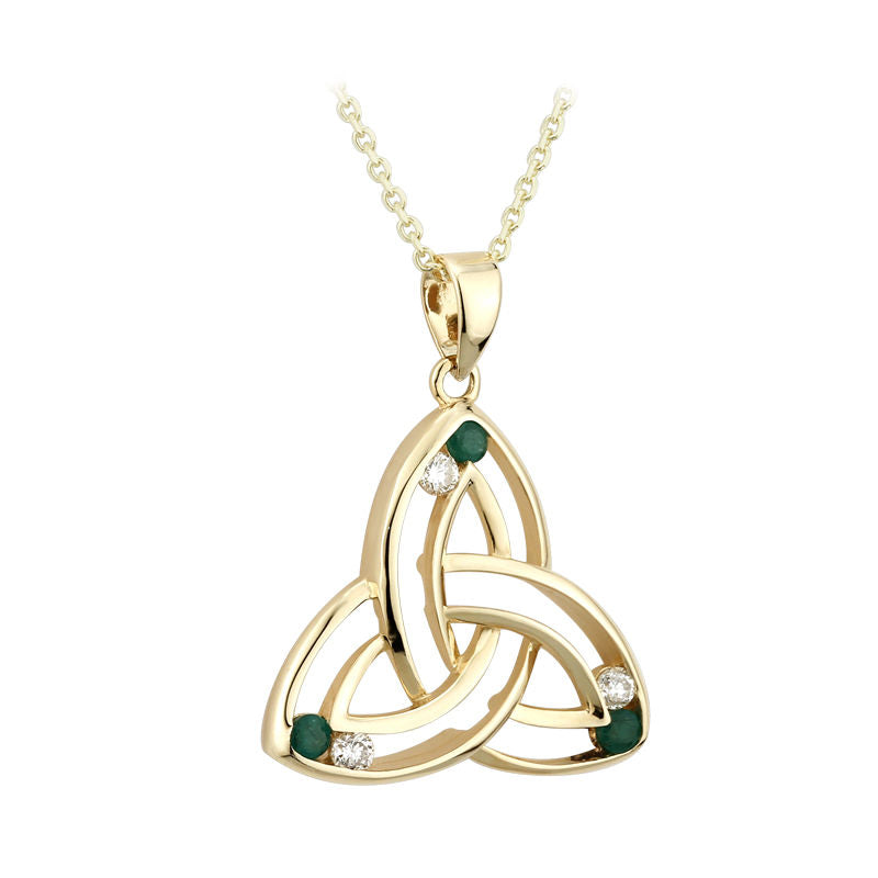 Solvar 14k Gold Diamond Emerald Trinity Knot Necklace s45587
