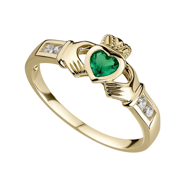 Solvar 10K Gold Emerald Claddagh Ring S2518