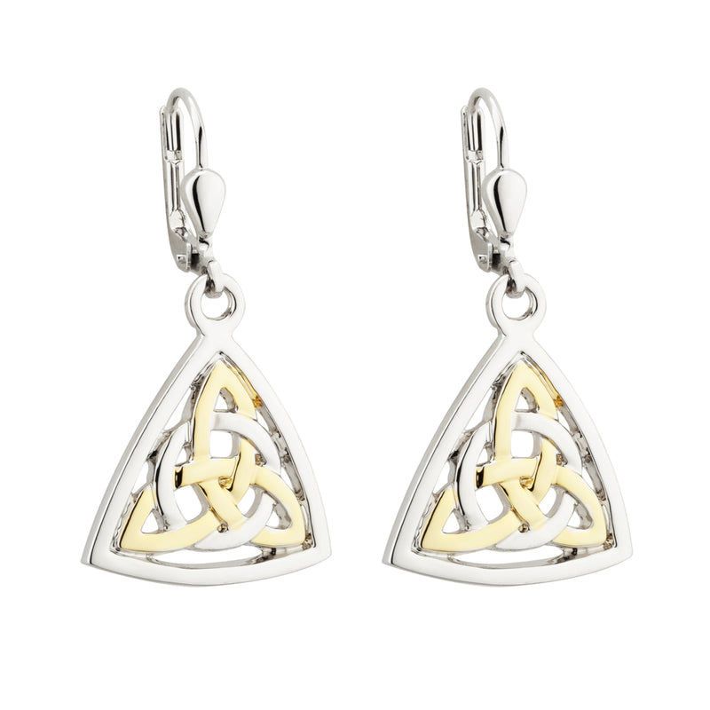 Two Tone Plated Celtic Knot Drop Earrings