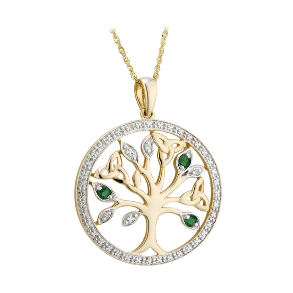 Solvar 14K Gold Diamond & Emerald Tree Of Life Pendant 