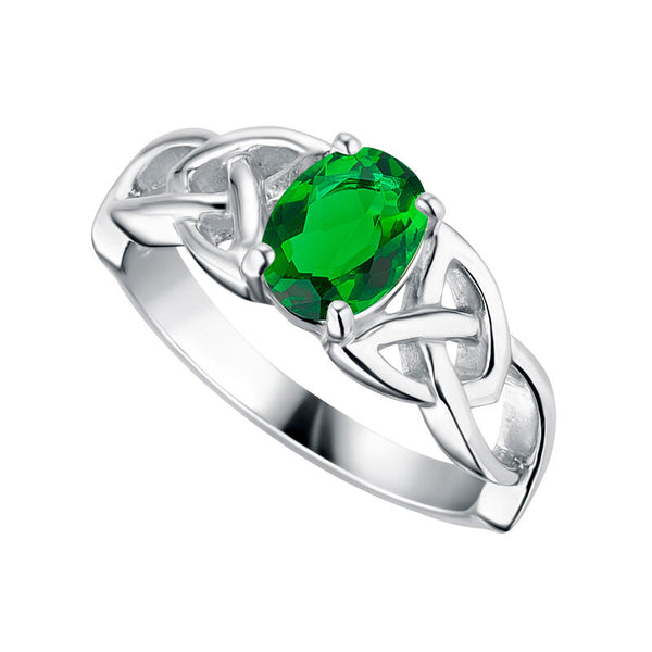 Sterling Silver Green Crystal Trinity Ring