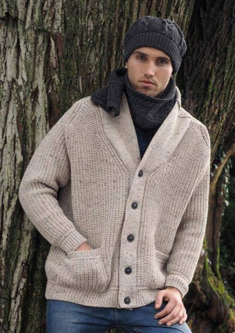 Aran Crafts Ribbed Gents Oatmeal Cardigan - Skellig Gift Store