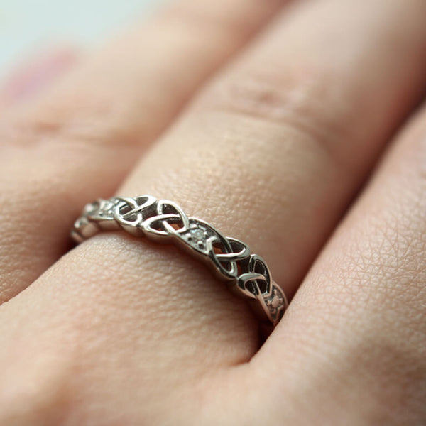 Ladies Silver Celtic Knot Stone Set Ring - Skellig Gift Store