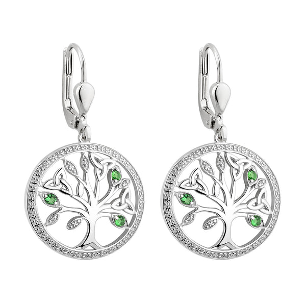 Silver Crystal Illusion Tree Of Life Drop Earrings