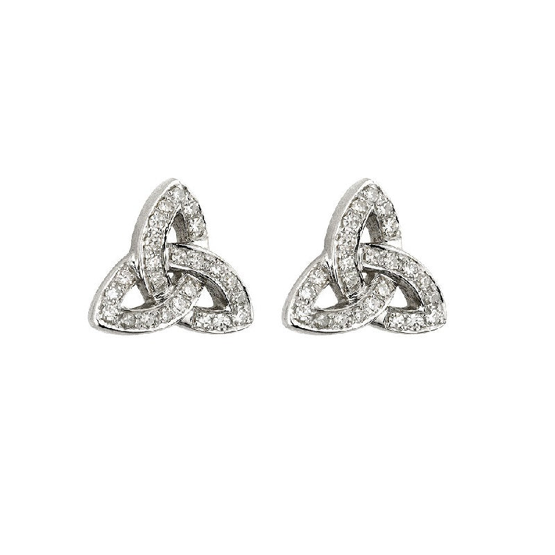 14k White Gold Diamond Trinity Knot Earrings