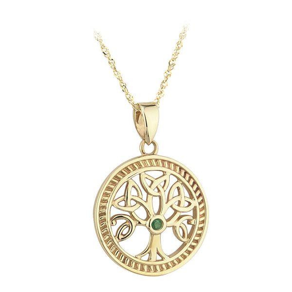 Solvar 10k Gold Emerald Celtic Tree of Life Necklace s45143