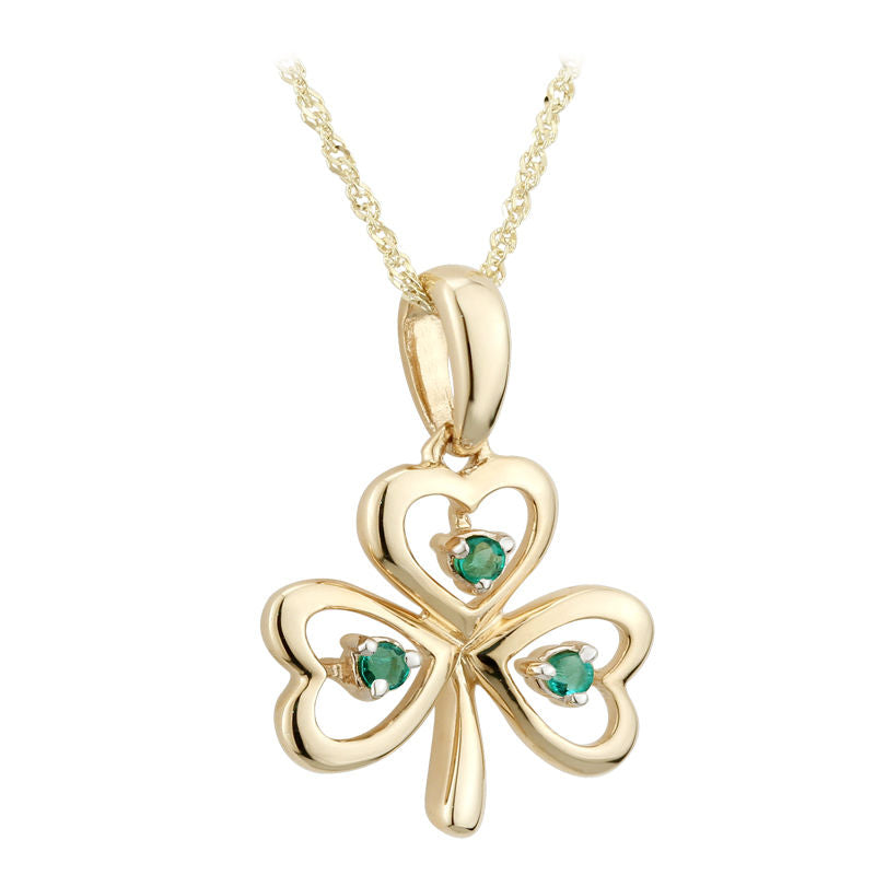 9k Gold Emerald Shamrock Necklace