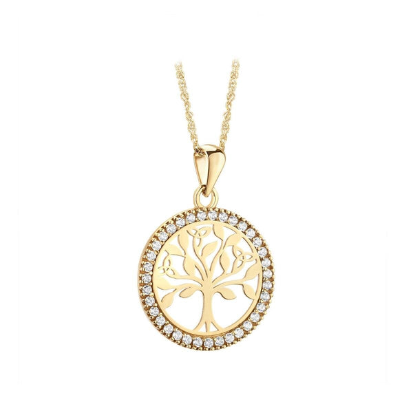 9K Gold Cz Round Tree Of Life Pendant - Skellig Gift Store