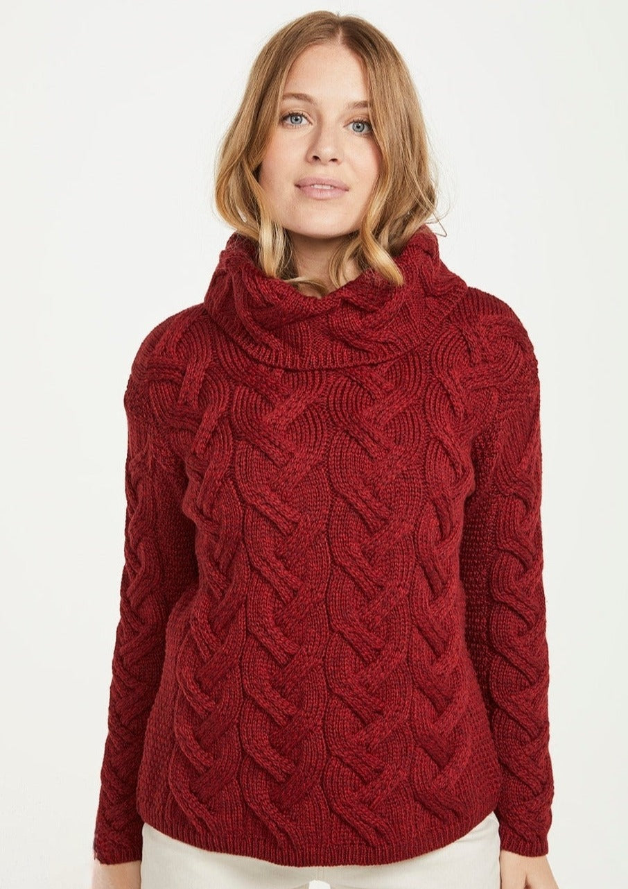 Aran Cowl Neck Chunky Sweater | Red
