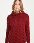 Aran Cowl Neck Chunky Sweater - Red