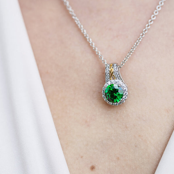 Silver Green CZ Halo Necklace