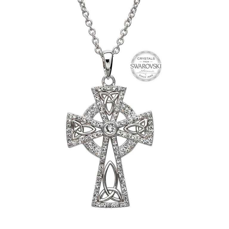 Swarovski Crystal Sterling Silver Celtic Trinity Cross