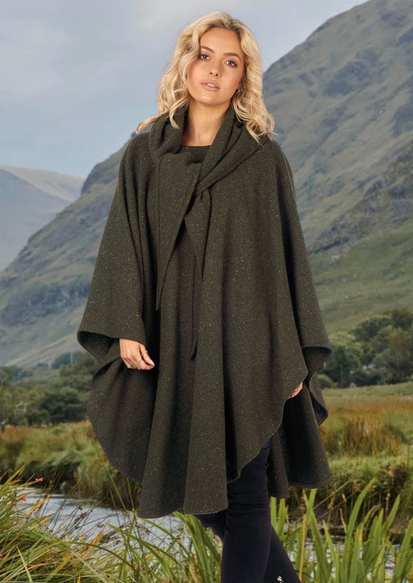 Jimmy Hourihan Knee Length Cape in Green Donegal Tweed