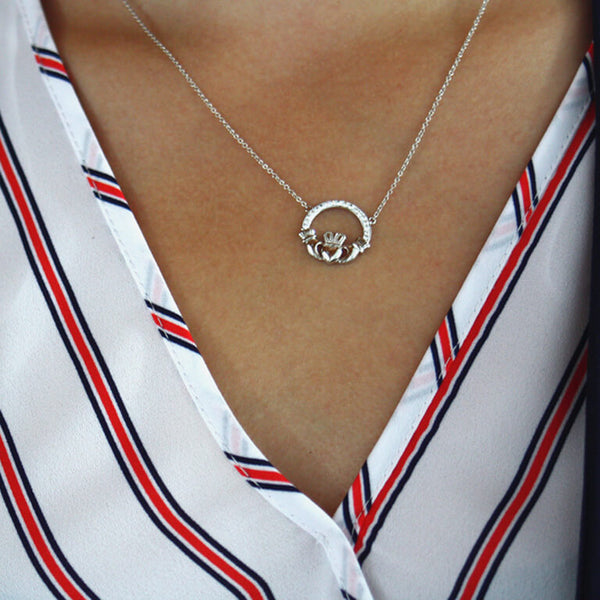 Swarovski Crystal Sterling Silver Claddagh Necklace - Skellig Gift Store