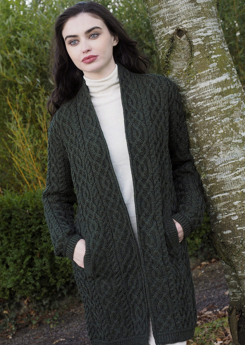 Celtic Braid Green Aran Coat | Skellig Gift Store